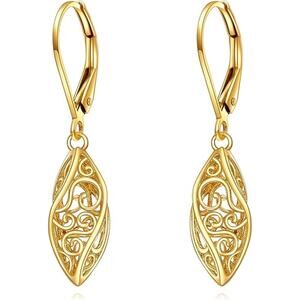 925 Sterling Filigree Vintage Dangle Drop Leverback Earrings for Women